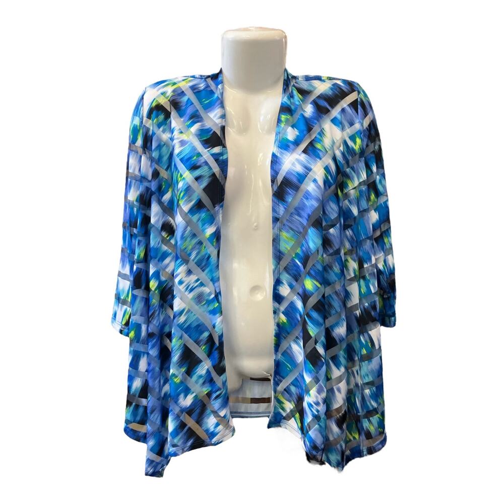 Slinky Brand Women's Multicolor Striped 3/4 Sleeve Drape Front Cardigan | Size S